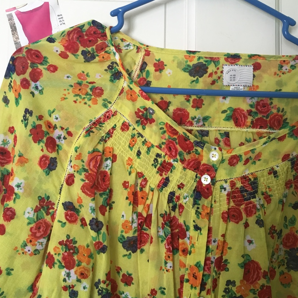 Anthropologie Floral Yellow Top